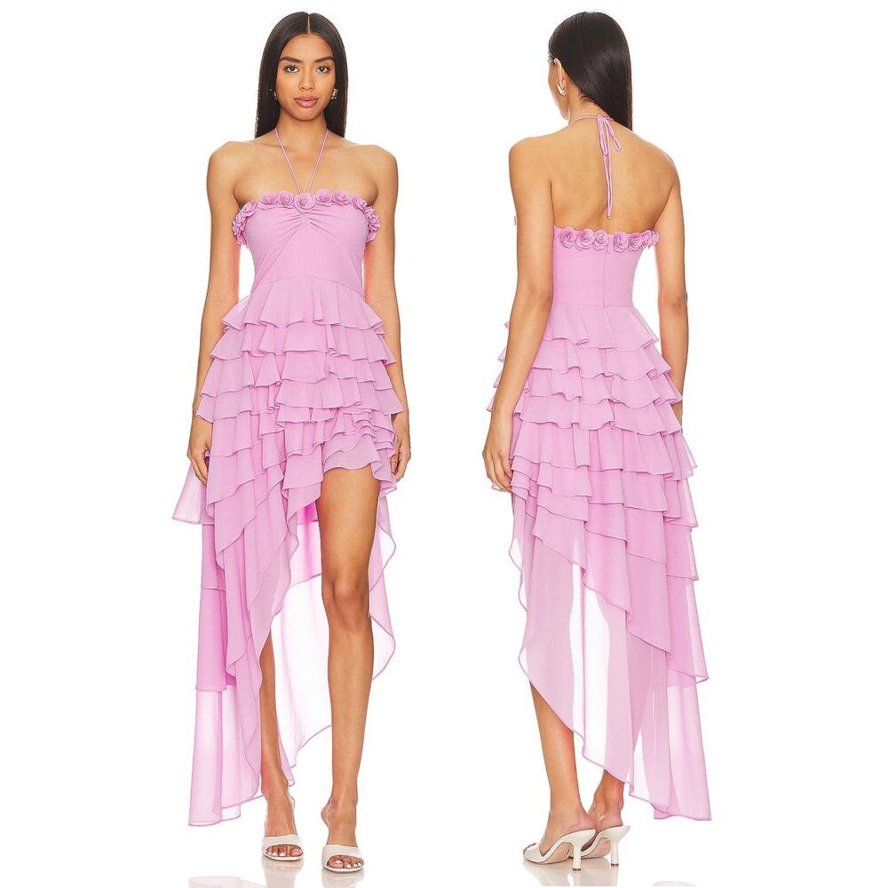 Majorelle Brittan Asymmetrical Gown Halter Rosette Ruffle Prom Formal Party M